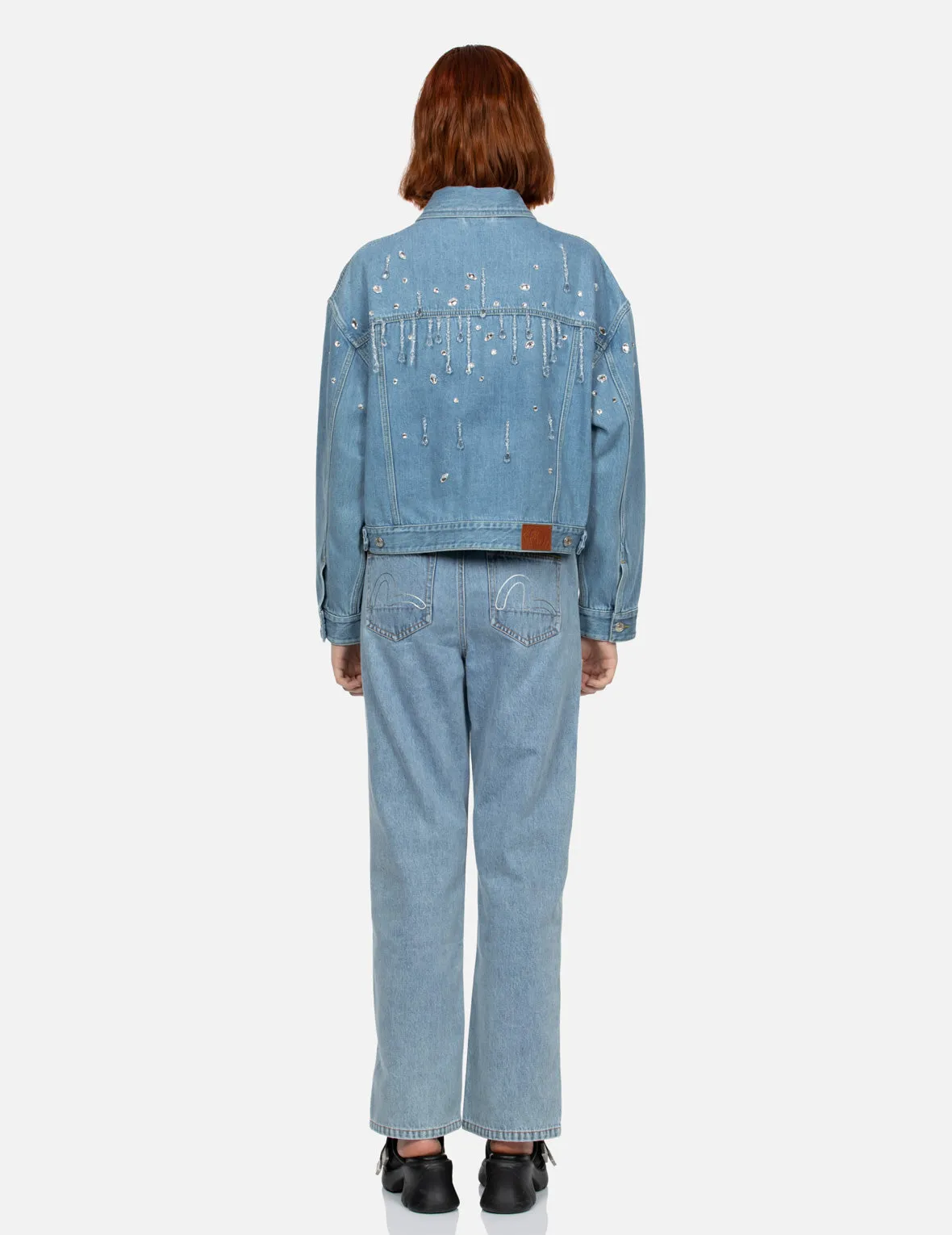 Crystal Embellished Oversized Denim Jacket