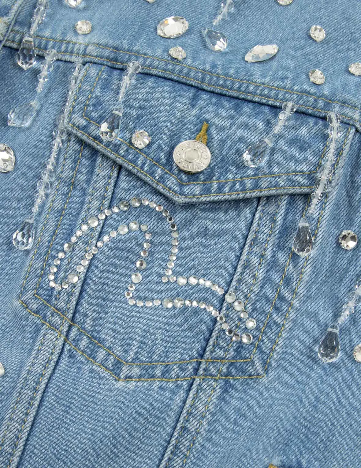 Crystal Embellished Oversized Denim Jacket