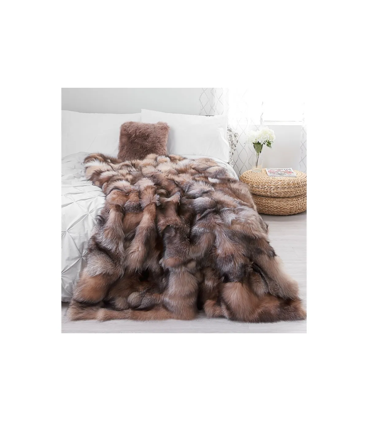 Crystal Fox Fur Blanket for Luxurious Home Decor at FurSource.com