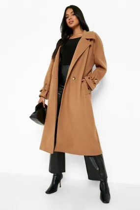 Cuff Detail Wrap Wool Look Coat