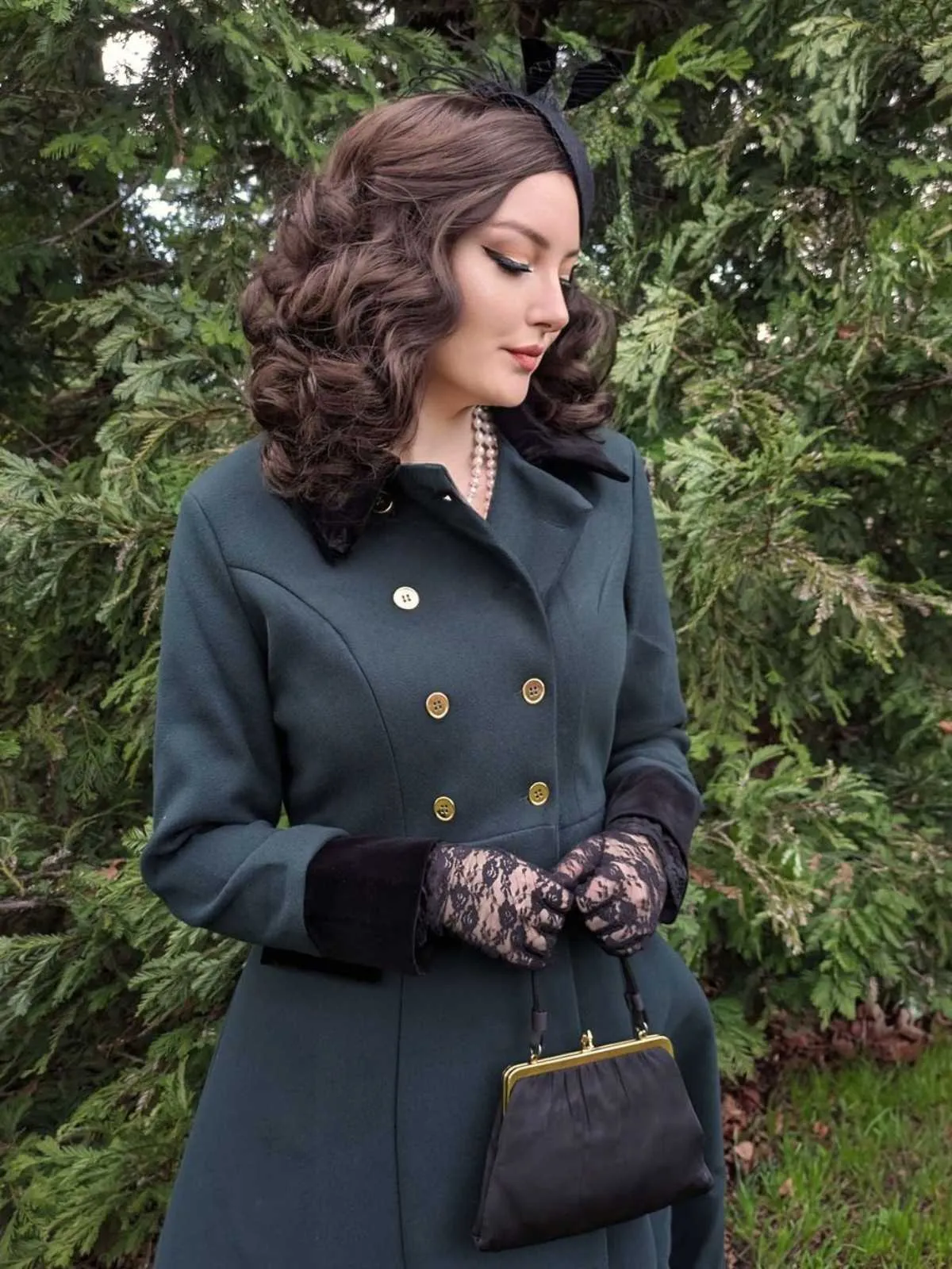 Dark Green 1940s Solid Button Coat