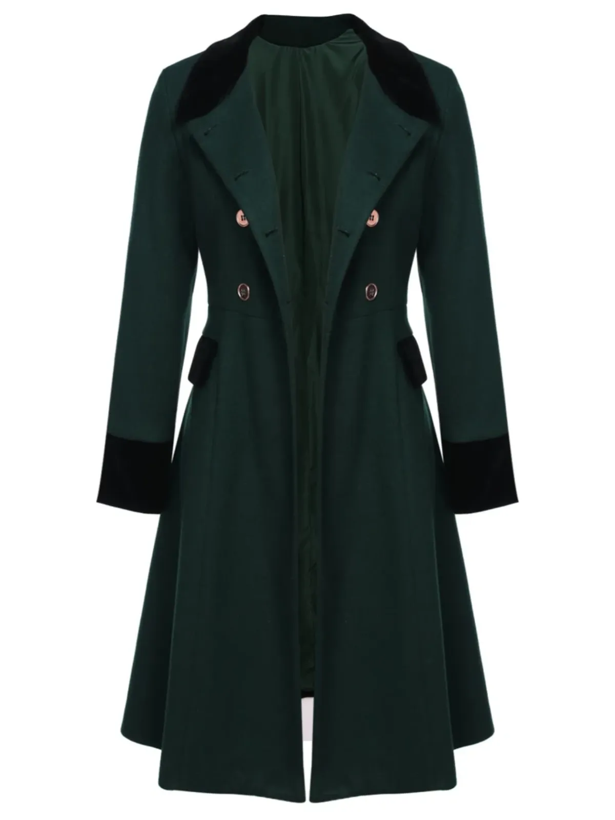 Dark Green 1940s Solid Button Coat