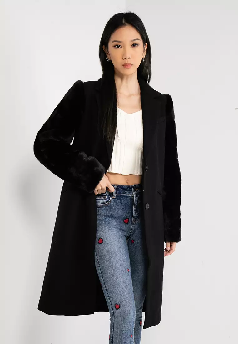 Desigual Maravillas Wool Coat With Fur Effect