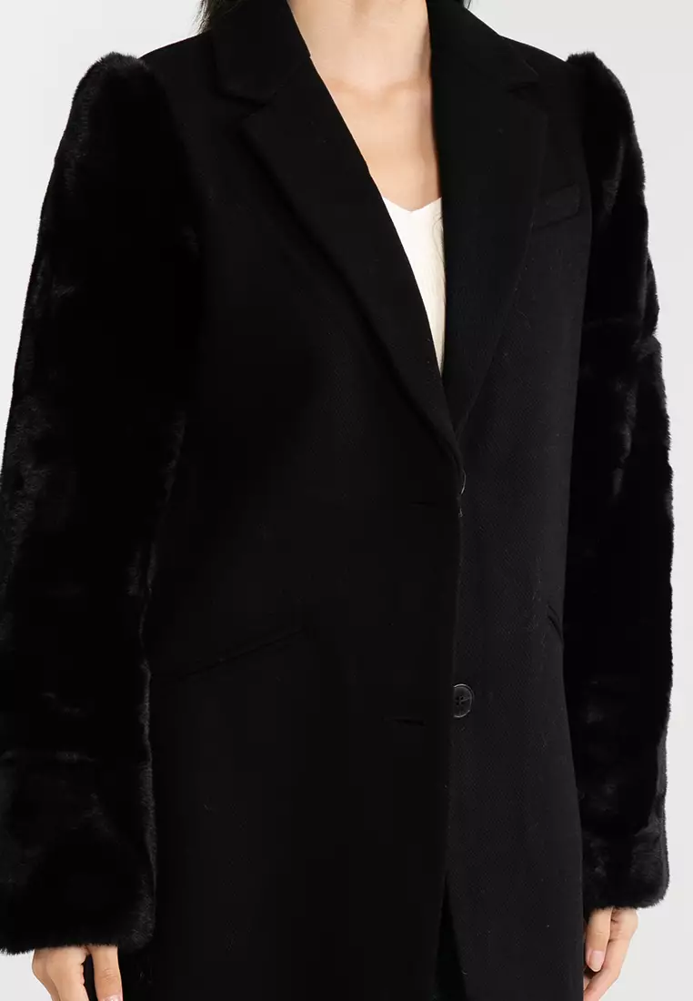 Desigual Maravillas Wool Coat With Fur Effect