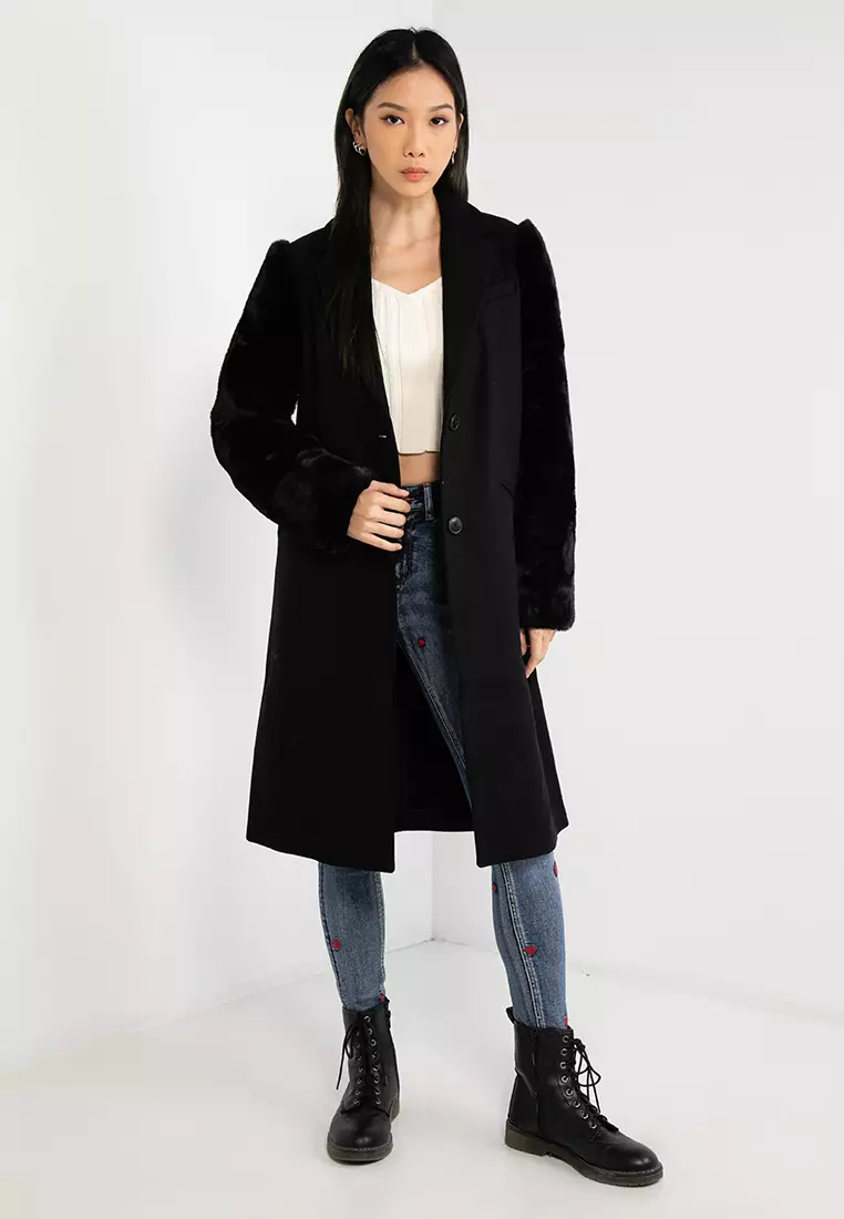 Desigual Maravillas Wool Coat With Fur Effect