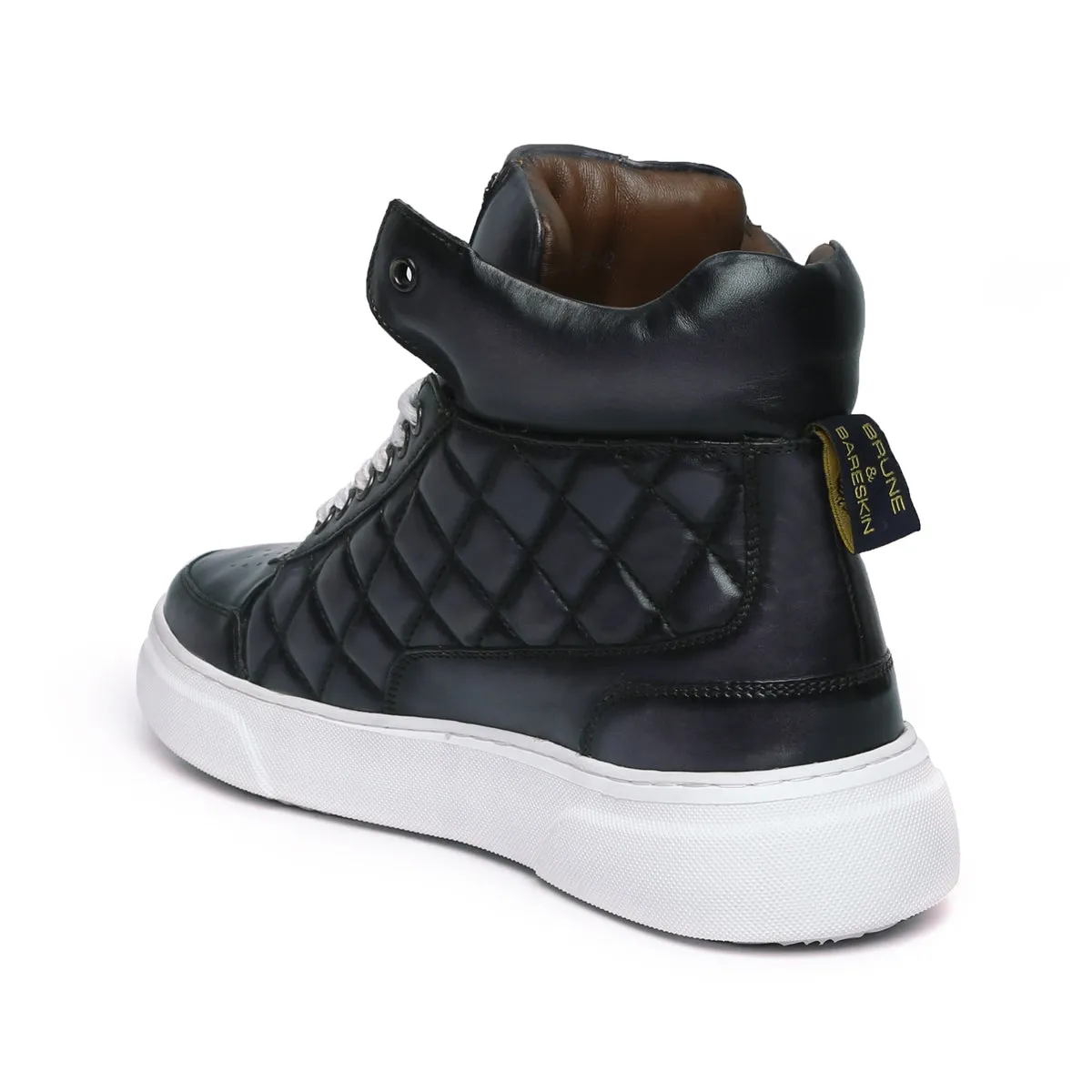 Diamond Stitch Mid-Top Grey Leather Sneaker by Brune & Bareskin