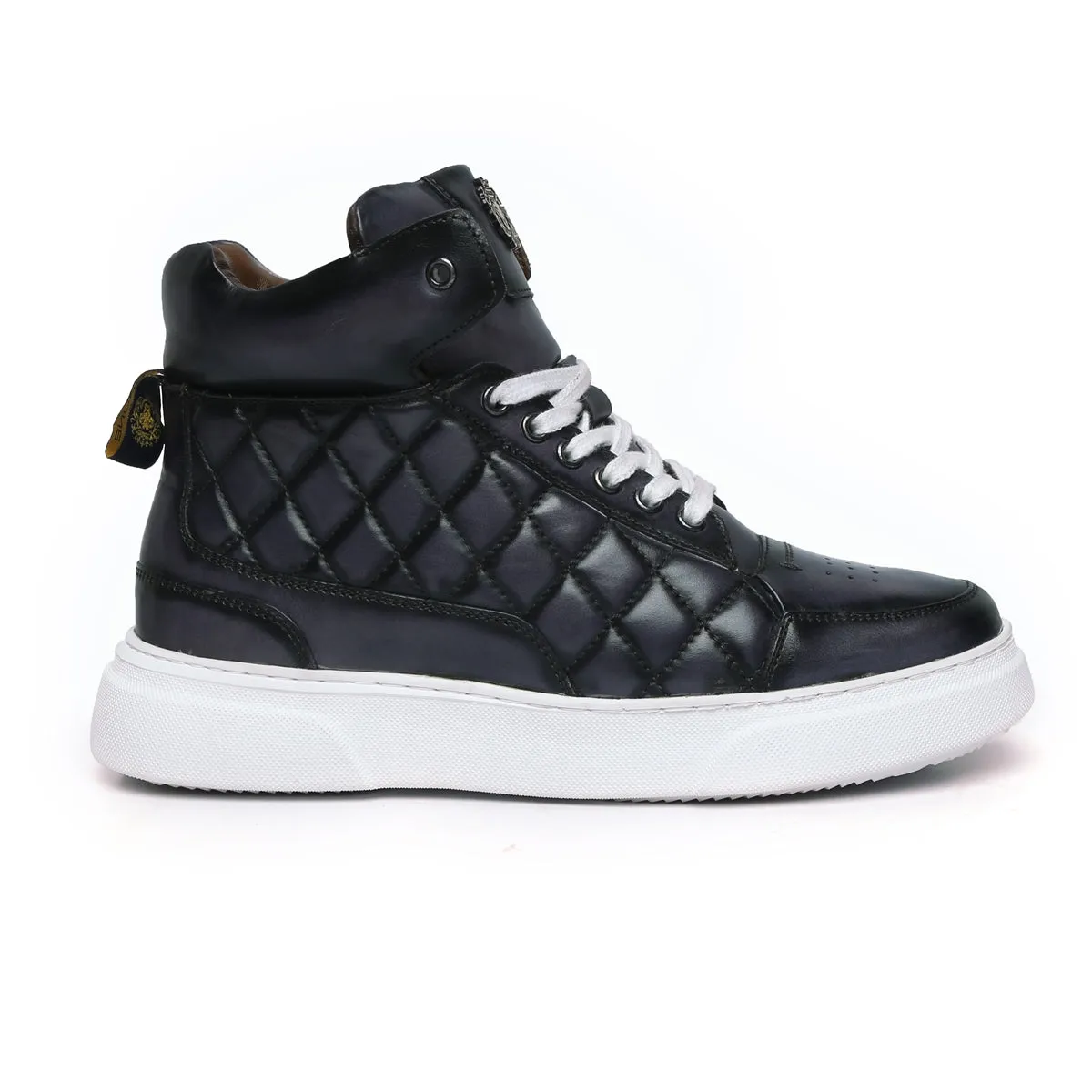 Diamond Stitch Mid-Top Grey Leather Sneaker by Brune & Bareskin