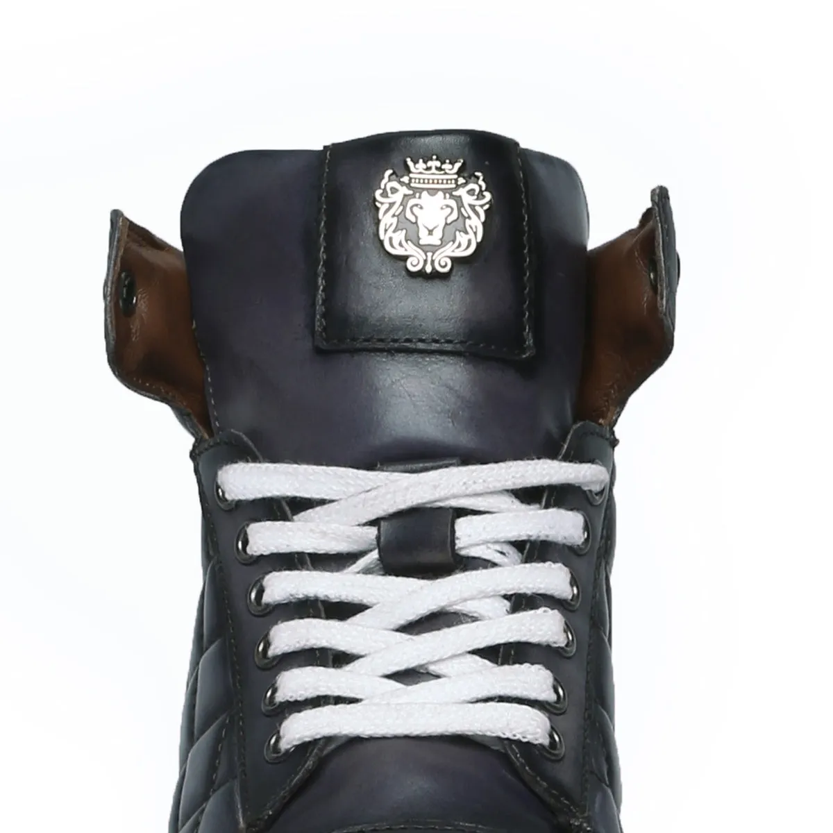 Diamond Stitch Mid-Top Grey Leather Sneaker by Brune & Bareskin