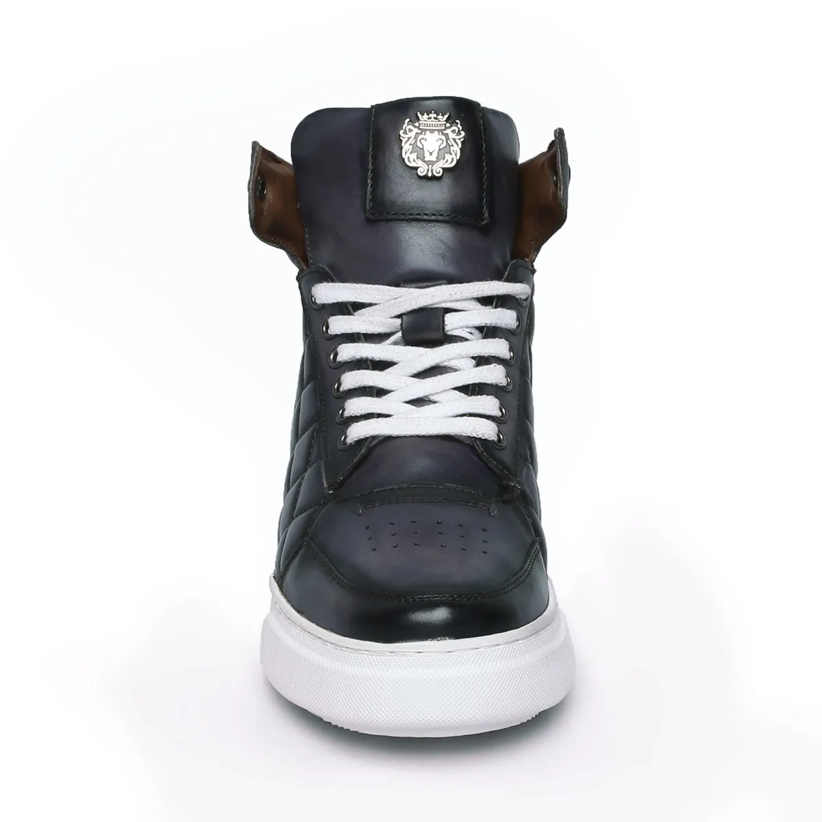 Diamond Stitch Mid-Top Grey Leather Sneaker by Brune & Bareskin