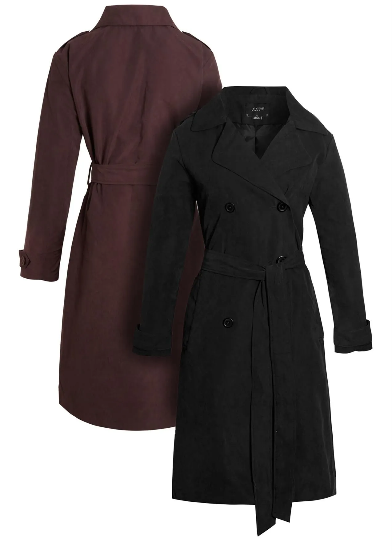 Double Breasted Brushed Twill Trench Coat, Black, Chocolate, UK Sizes 8 to 16