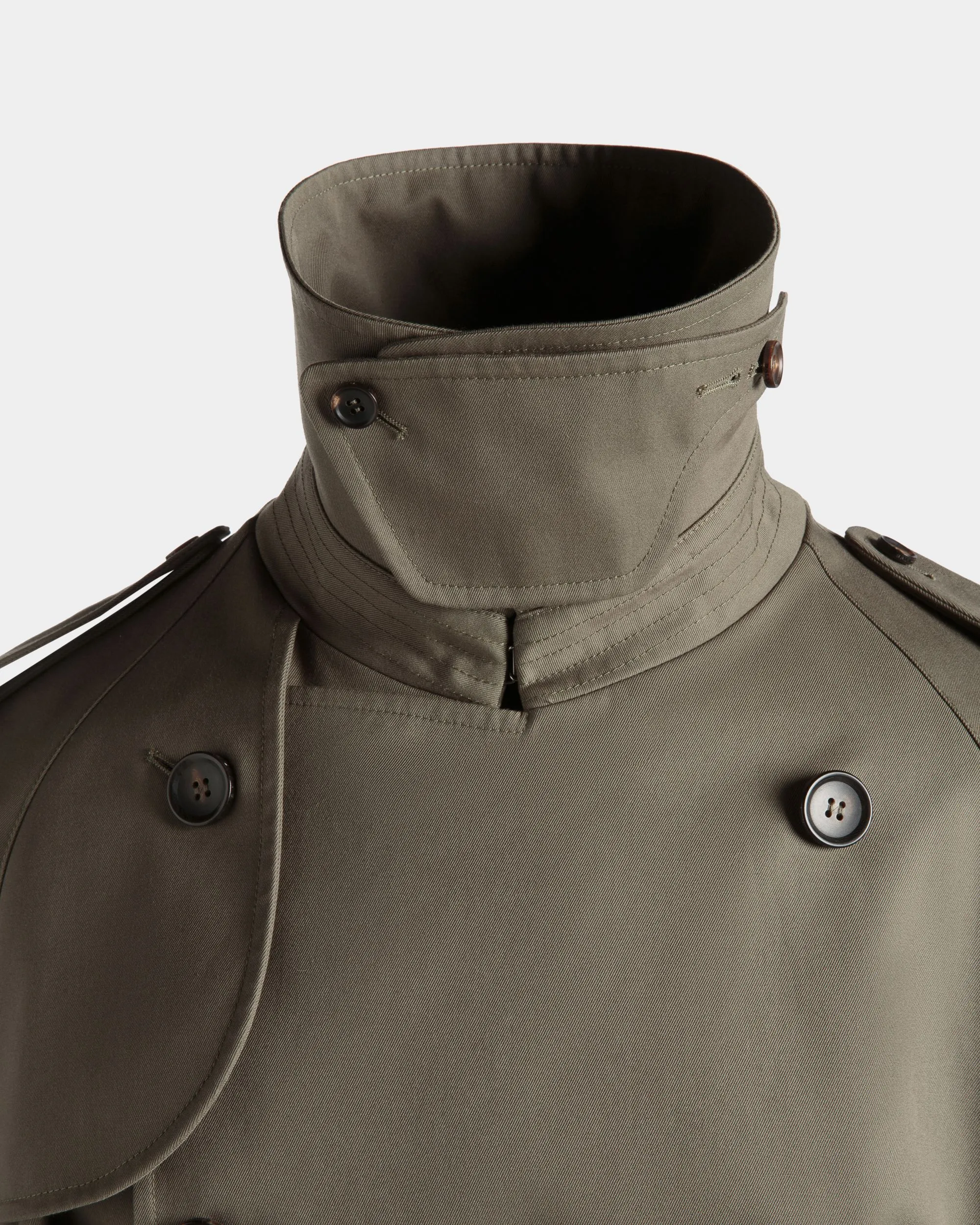 Double-breasted Trench In Military Green Cotton Blend Gabardine 