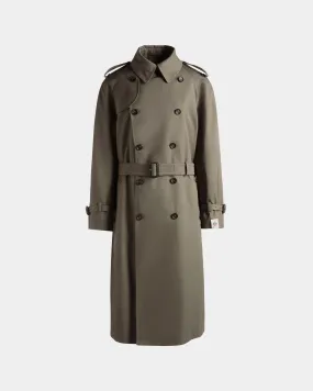 Double-breasted Trench In Military Green Cotton Blend Gabardine 