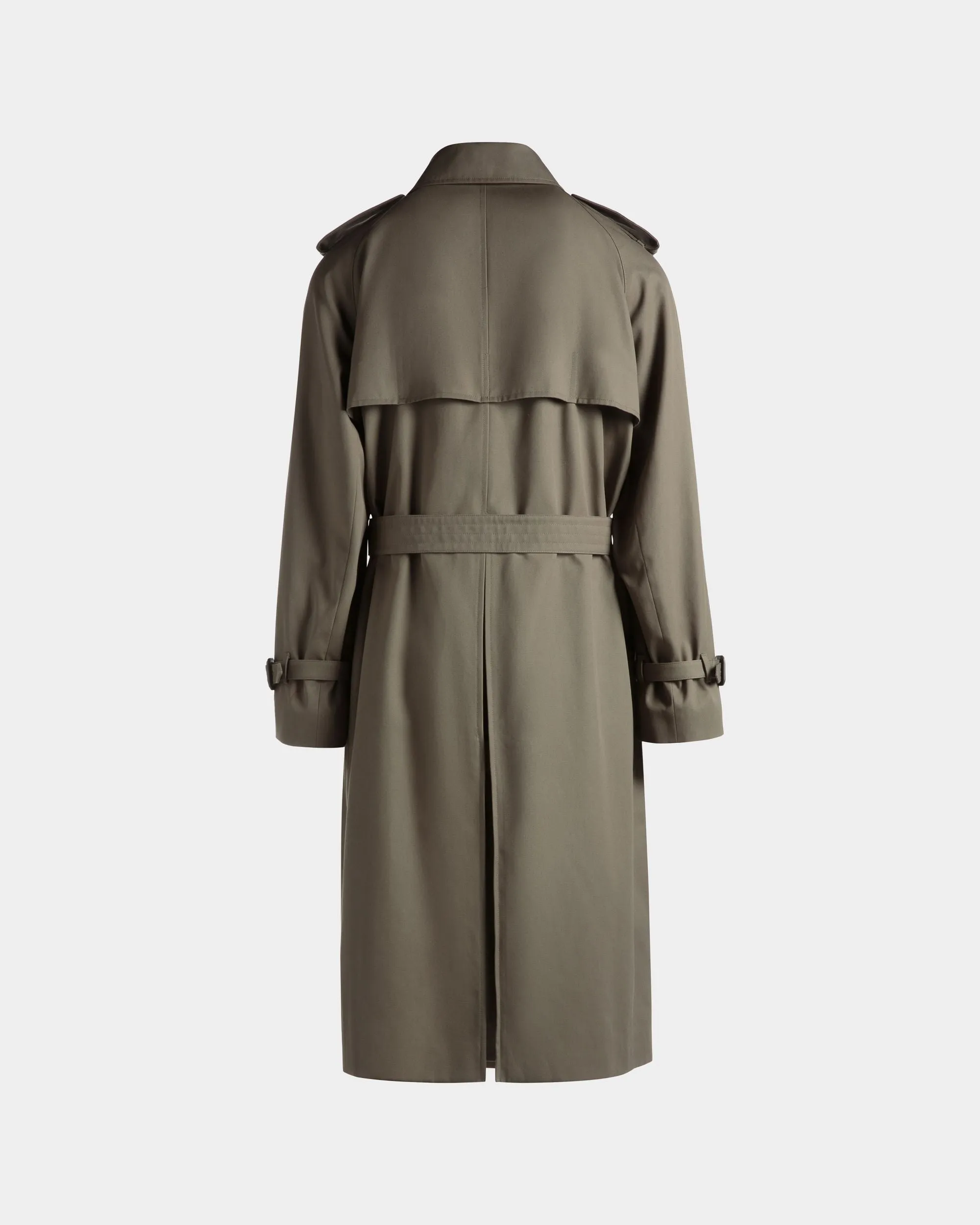 Double-breasted Trench In Military Green Cotton Blend Gabardine 