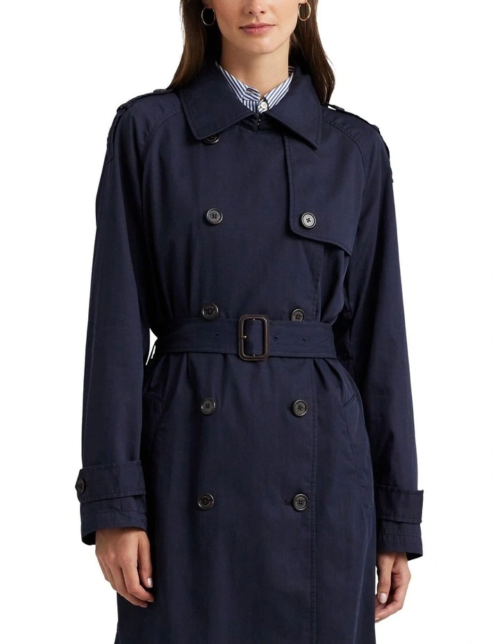 Double-Breasted Twill Trench Coat in Navy