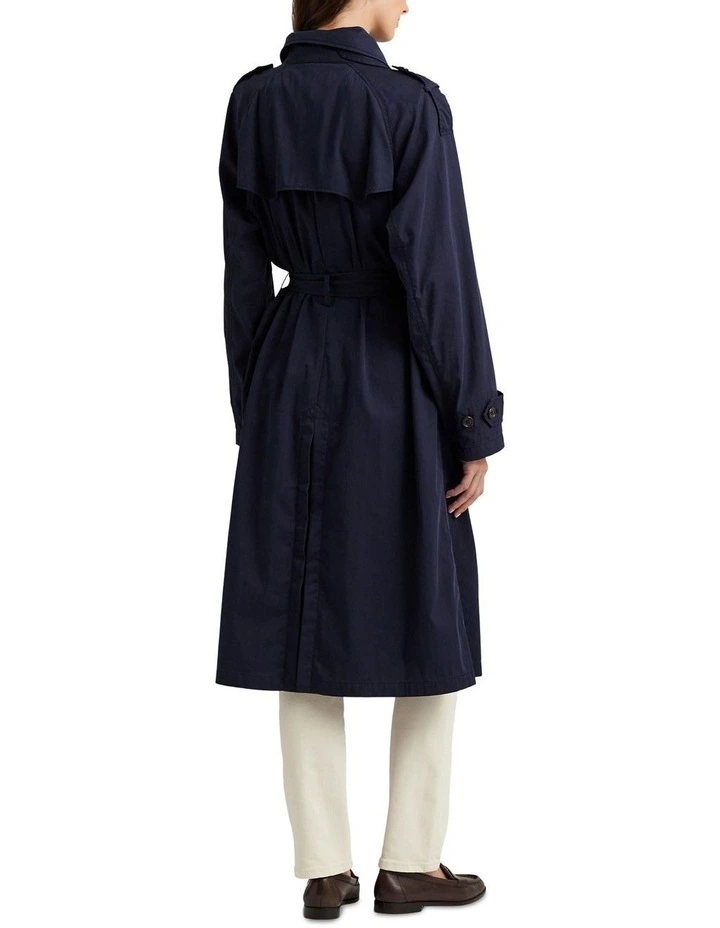 Double-Breasted Twill Trench Coat in Navy