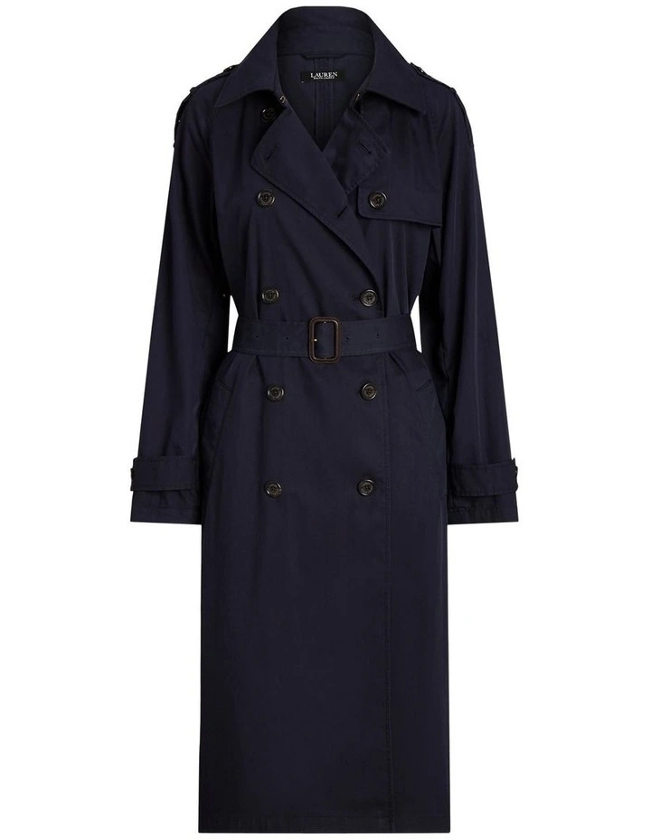 Double-Breasted Twill Trench Coat in Navy