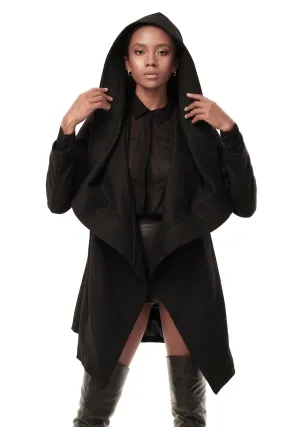 DRAPED HOOD COAT IN BLACK