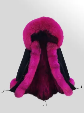 Elegant Fox Fur Parka with Detachable Fox Fur Hood for Women