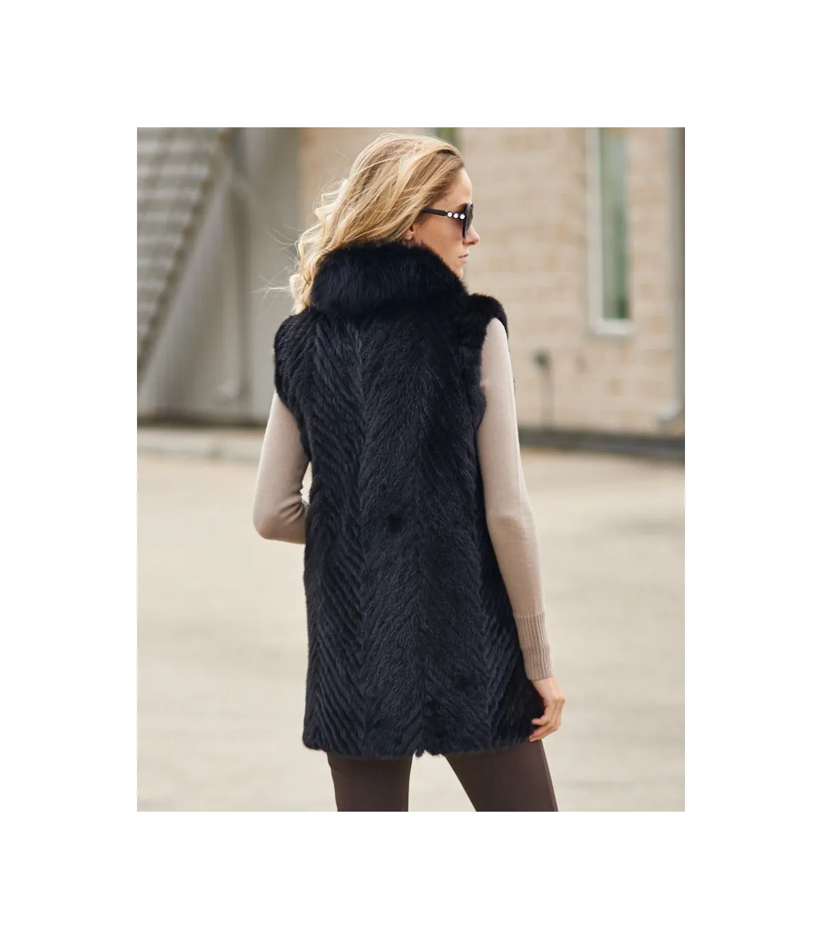 Eliza Sculptured V-cut Mink Vest with Fox Fur Trim: FurHatWorld.com