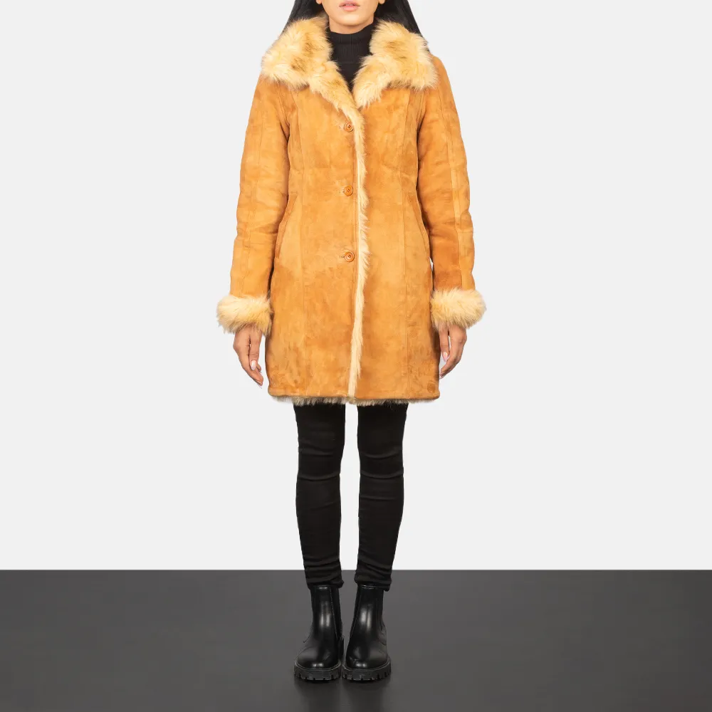 Erica Shearling Beige Leather Coat