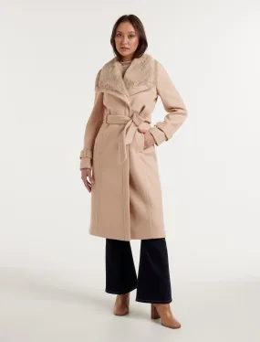 EverNew Talia Faux Fur Collar Wrap Coat