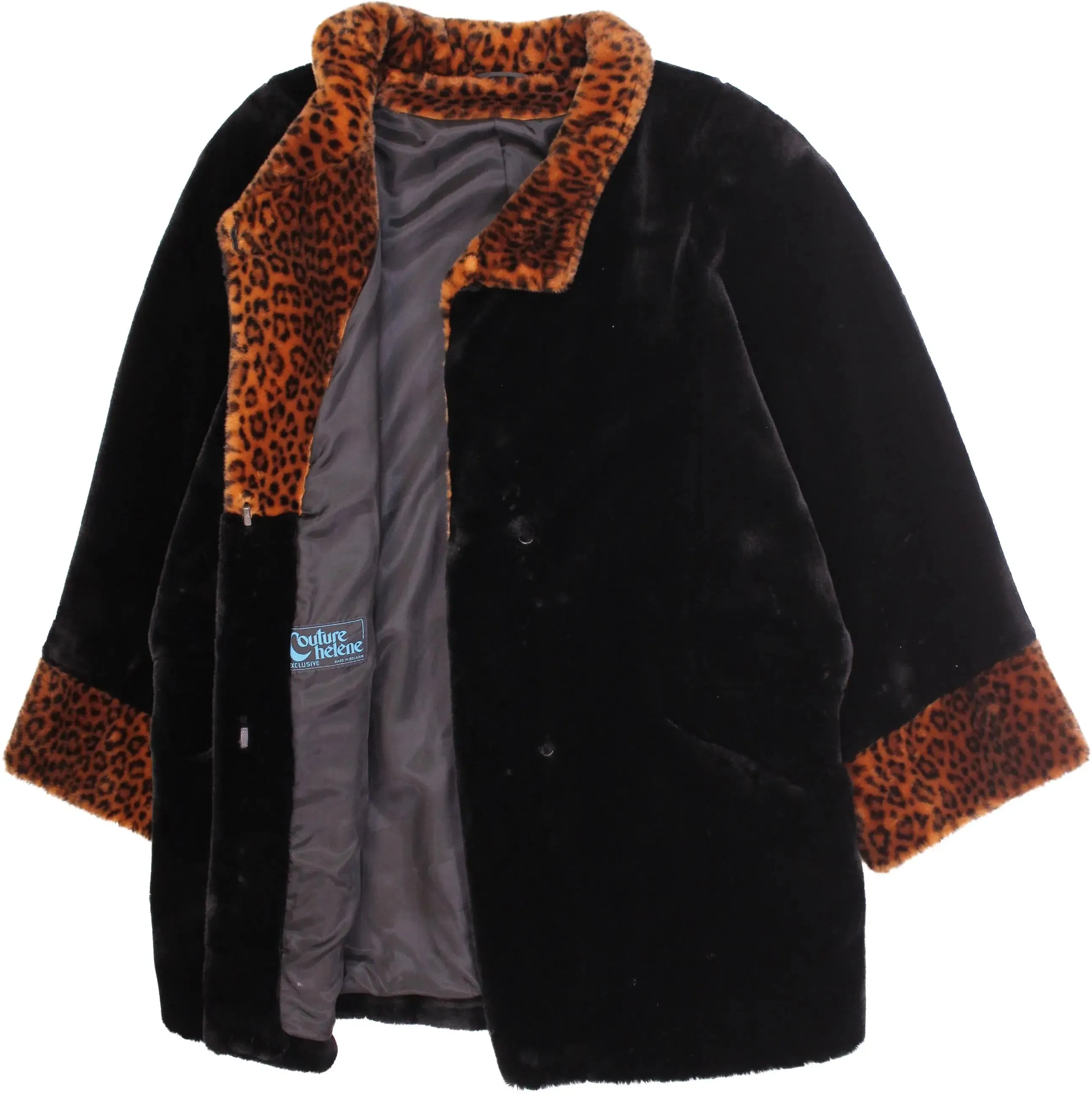 Faux Fur Coat with Animal Print Details | ThriftTale