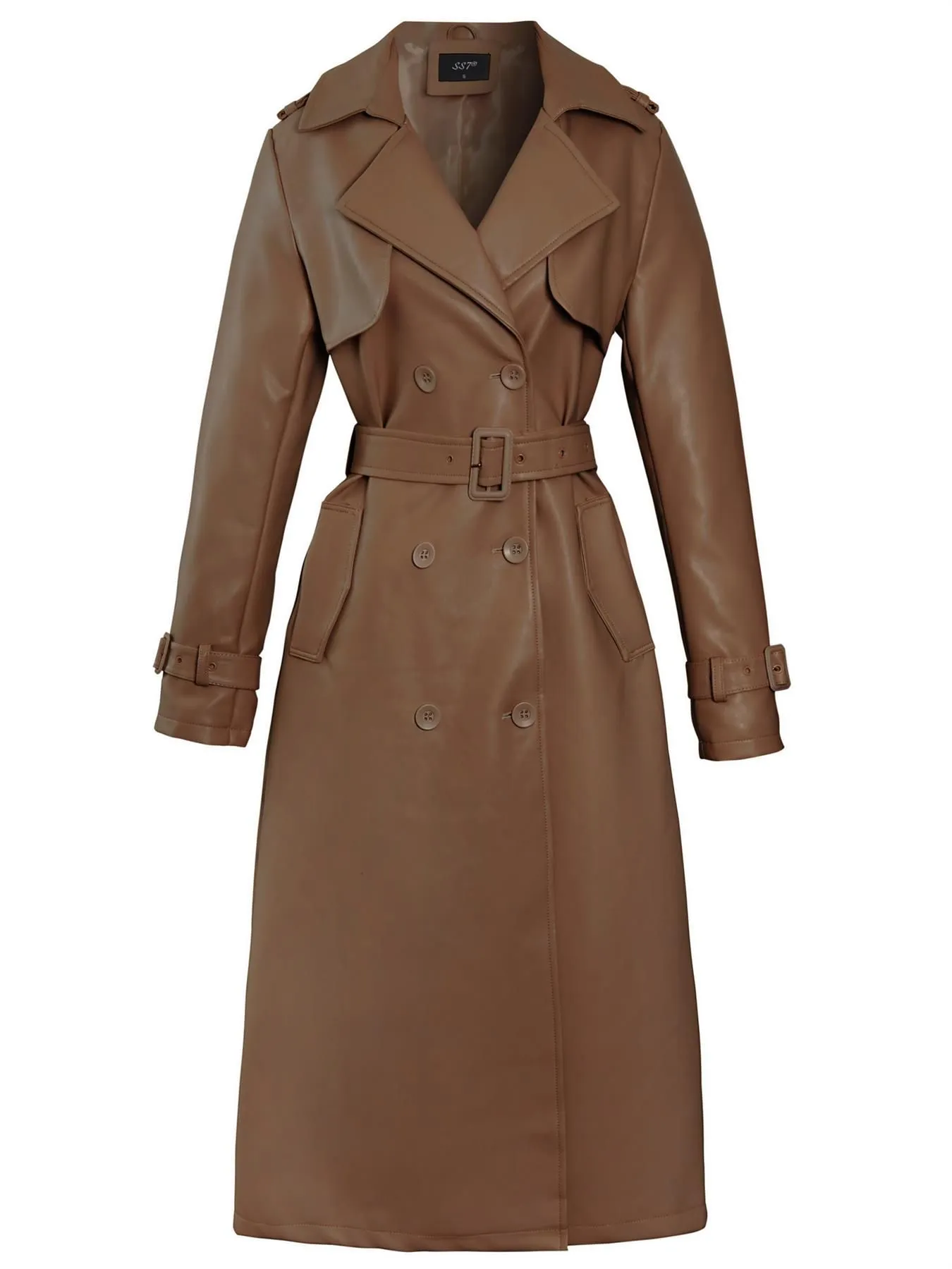 Faux Leather Maxi Trench Coat, Black, Stone, Brown, UK Sizes 8 to 16