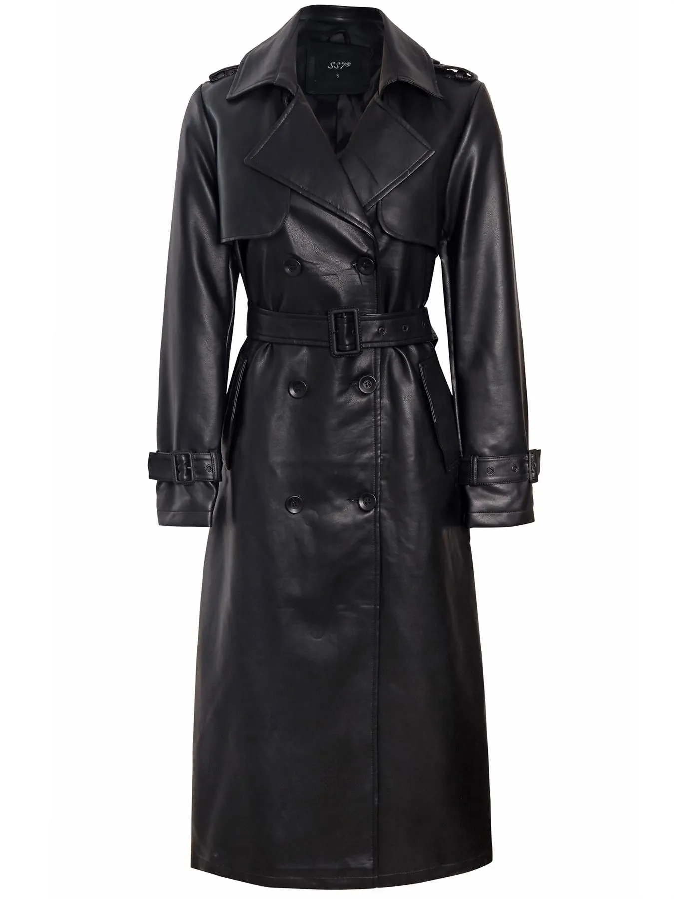 Faux Leather Maxi Trench Coat, Black, Stone, Brown, UK Sizes 8 to 16