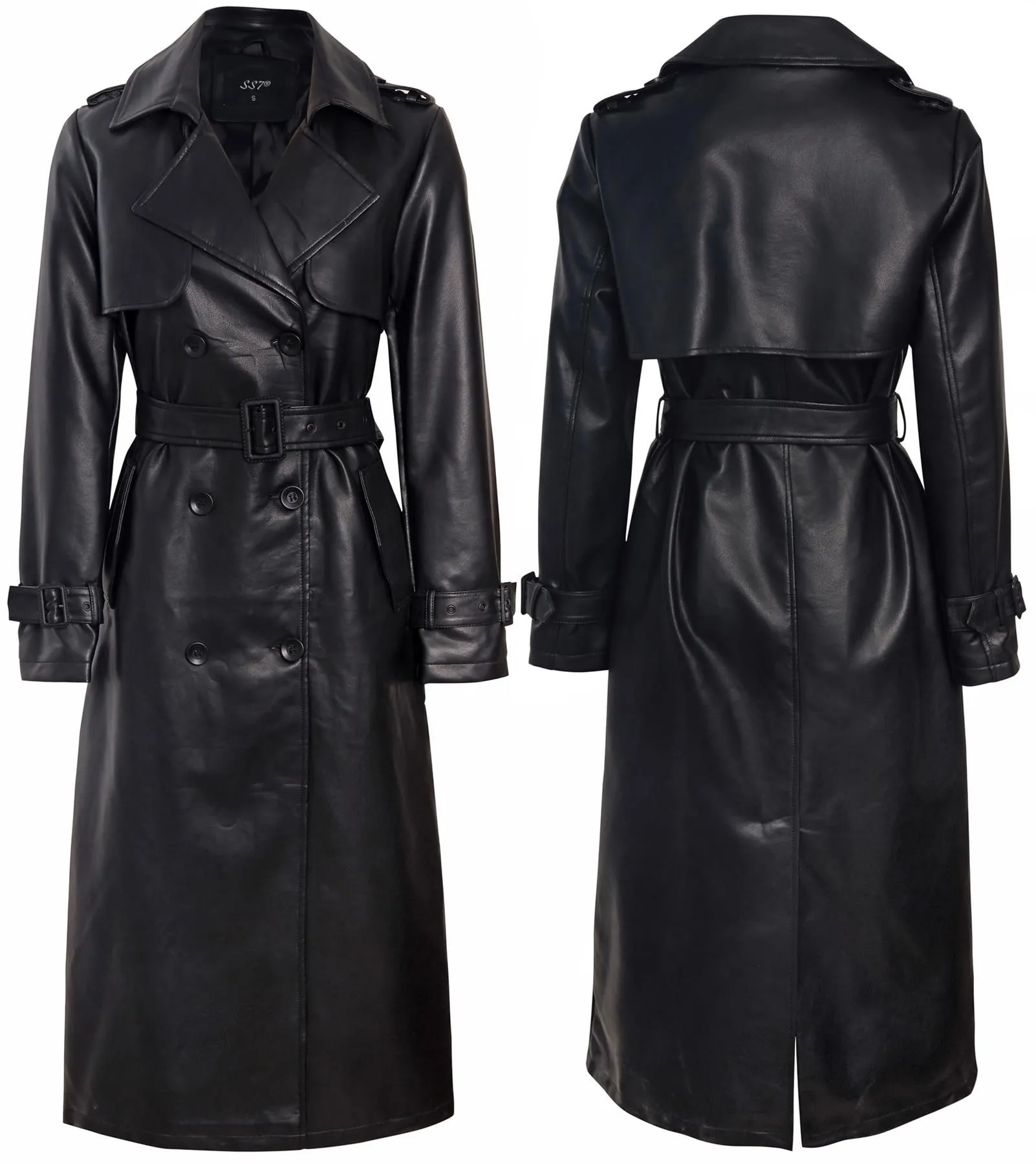 Faux Leather Maxi Trench Coat, Black, Stone, Brown, UK Sizes 8 to 16