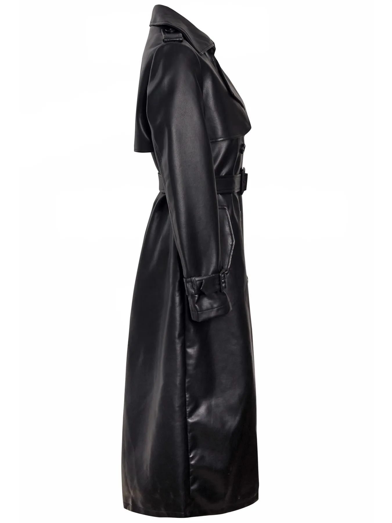 Faux Leather Maxi Trench Coat, Black, Stone, Brown, UK Sizes 8 to 16