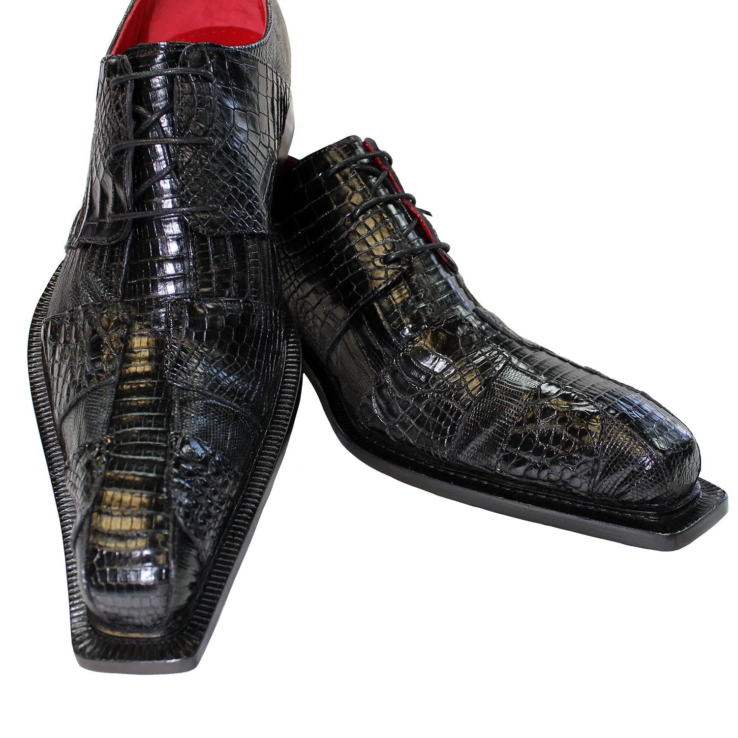 Fennix Kingston Men's Shoes Black Alligator/Lizard Exotic Oxfords (FX1028)