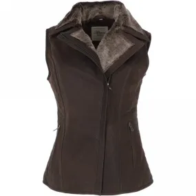 Fitted Leather Gilet With Faux Fur Collar Brown/snu : Cumbria