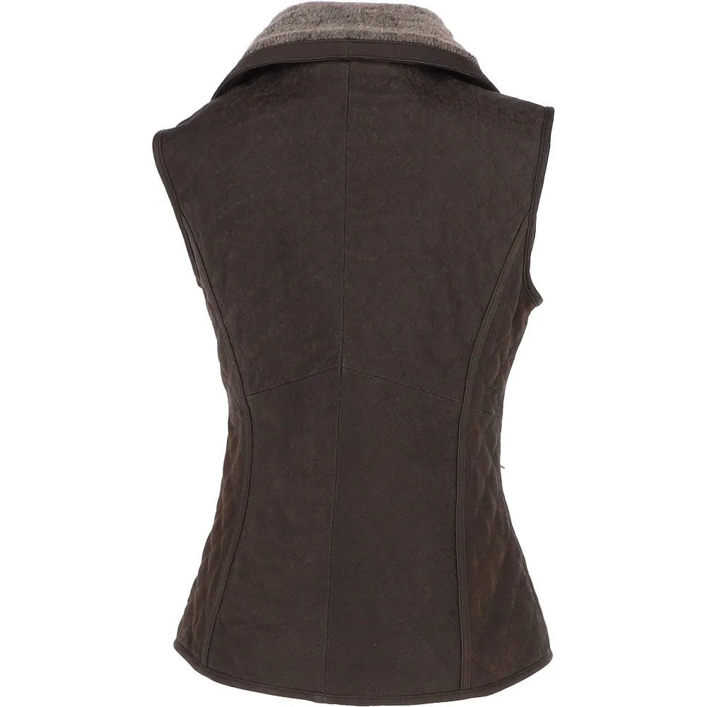 Fitted Leather Gilet With Faux Fur Collar Brown/snu : Cumbria