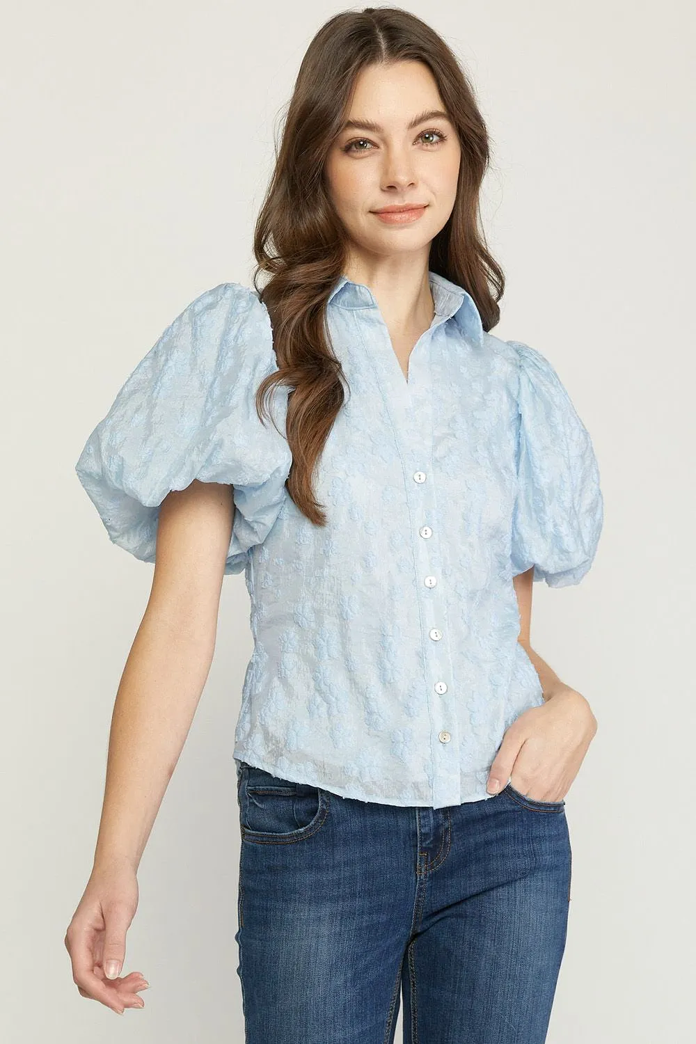 Floral Jacquard Button Down - Blue