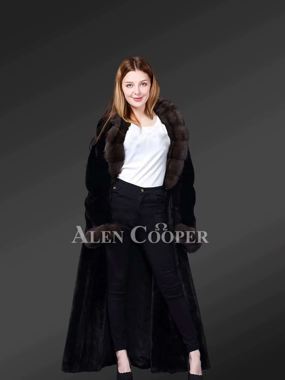 Full Length Mink Fur Coat With Sable Fur Collar