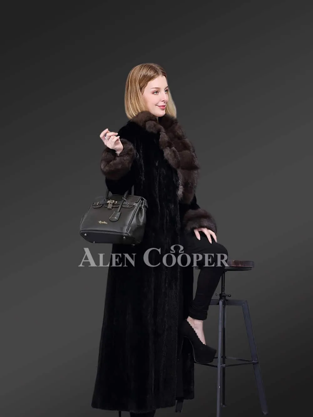 Full Length Mink Fur Coat With Sable Fur Collar