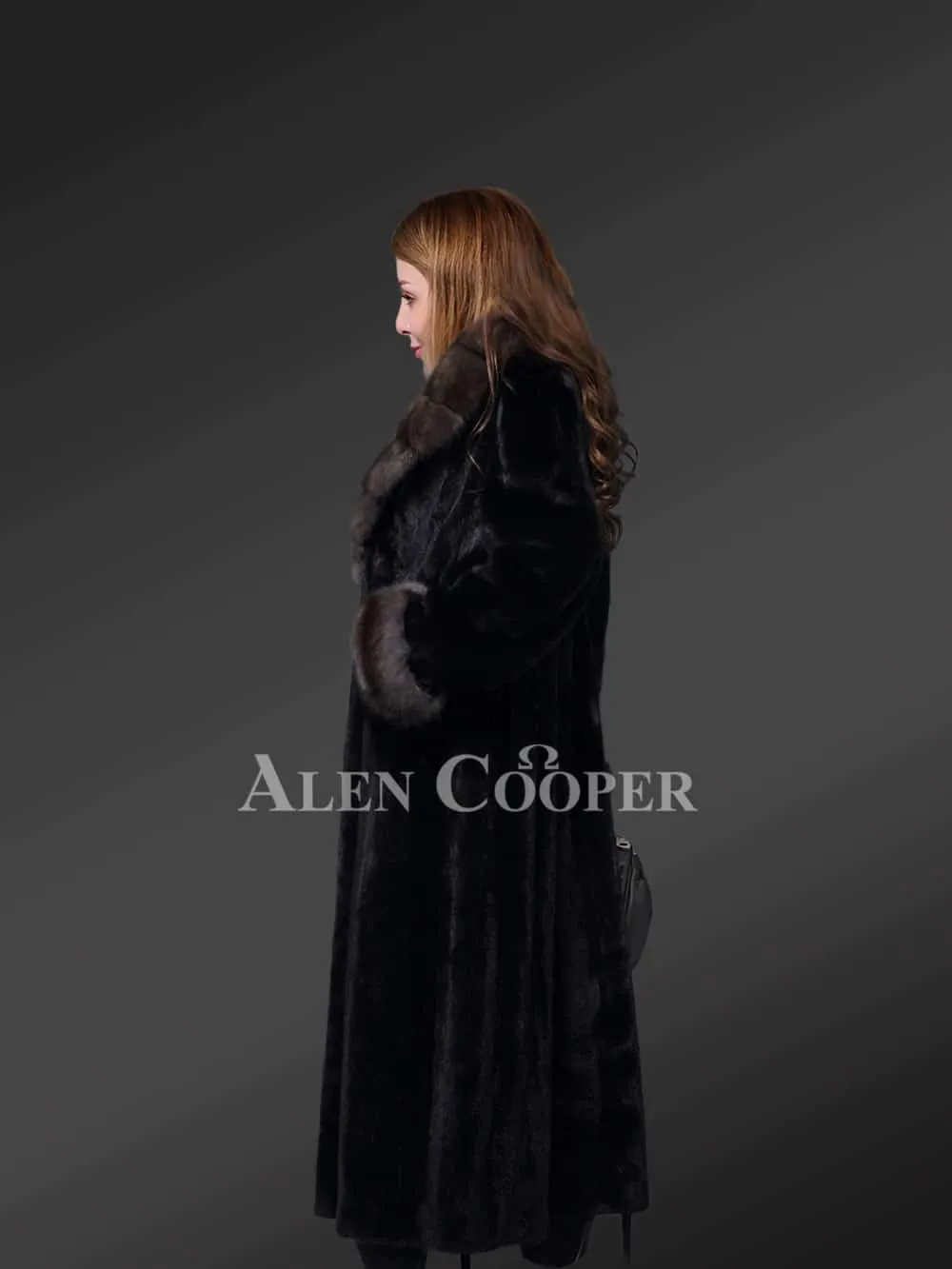 Full Length Mink Fur Coat With Sable Fur Collar