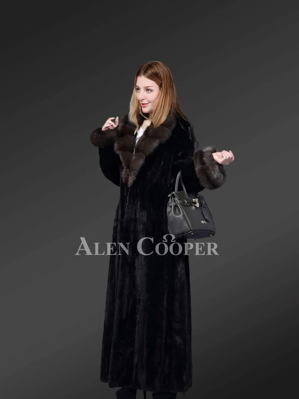 Full Length Mink Fur Coat With Sable Fur Collar