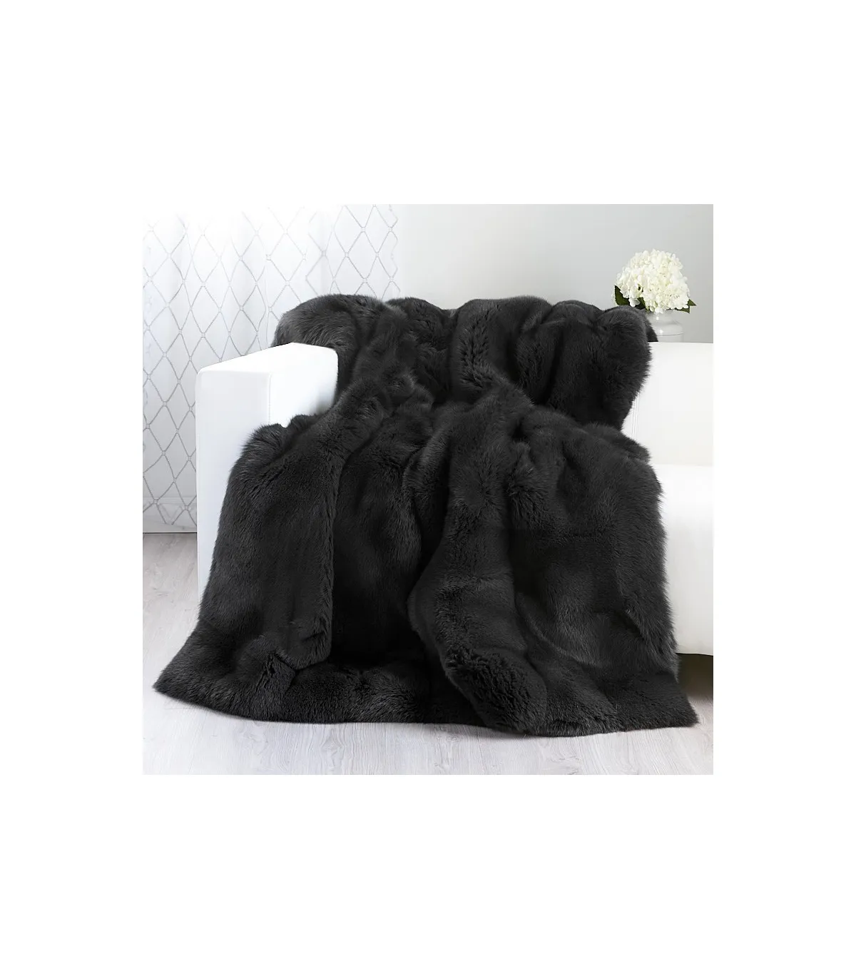 Full Pelt Charcoal Fox Fur Blanket for Luxurious Home Decor at FurSource.com