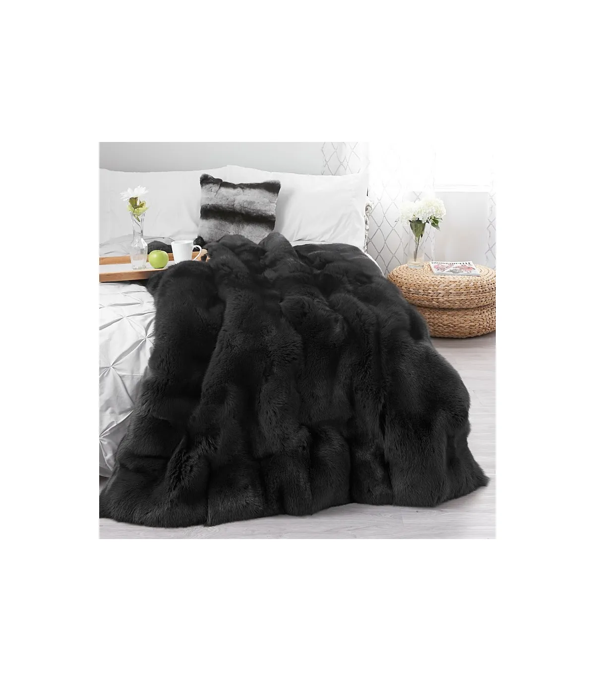 Full Pelt Charcoal Fox Fur Blanket for Luxurious Home Decor at FurSource.com