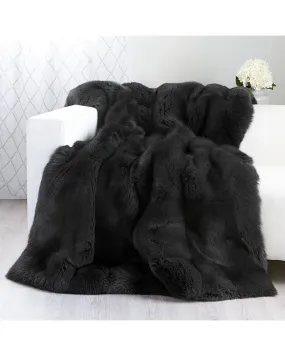 Full Pelt Charcoal Fox Fur Blanket for Luxurious Home Decor at FurSource.com