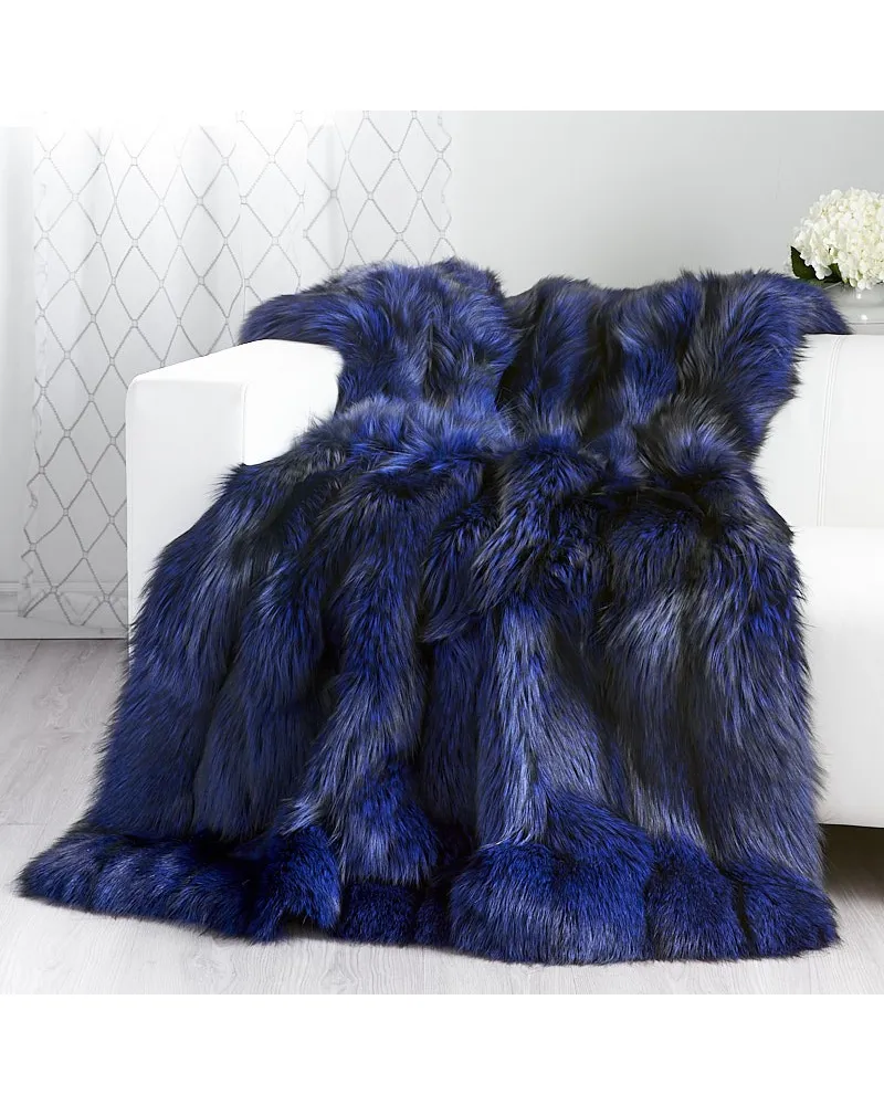 Full Pelt Electric Blue Fox Fur Blanket for Luxurious Home Decor at FurSource.com