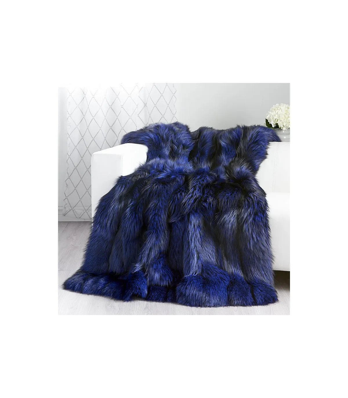 Full Pelt Electric Blue Fox Fur Blanket for Luxurious Home Decor at FurSource.com