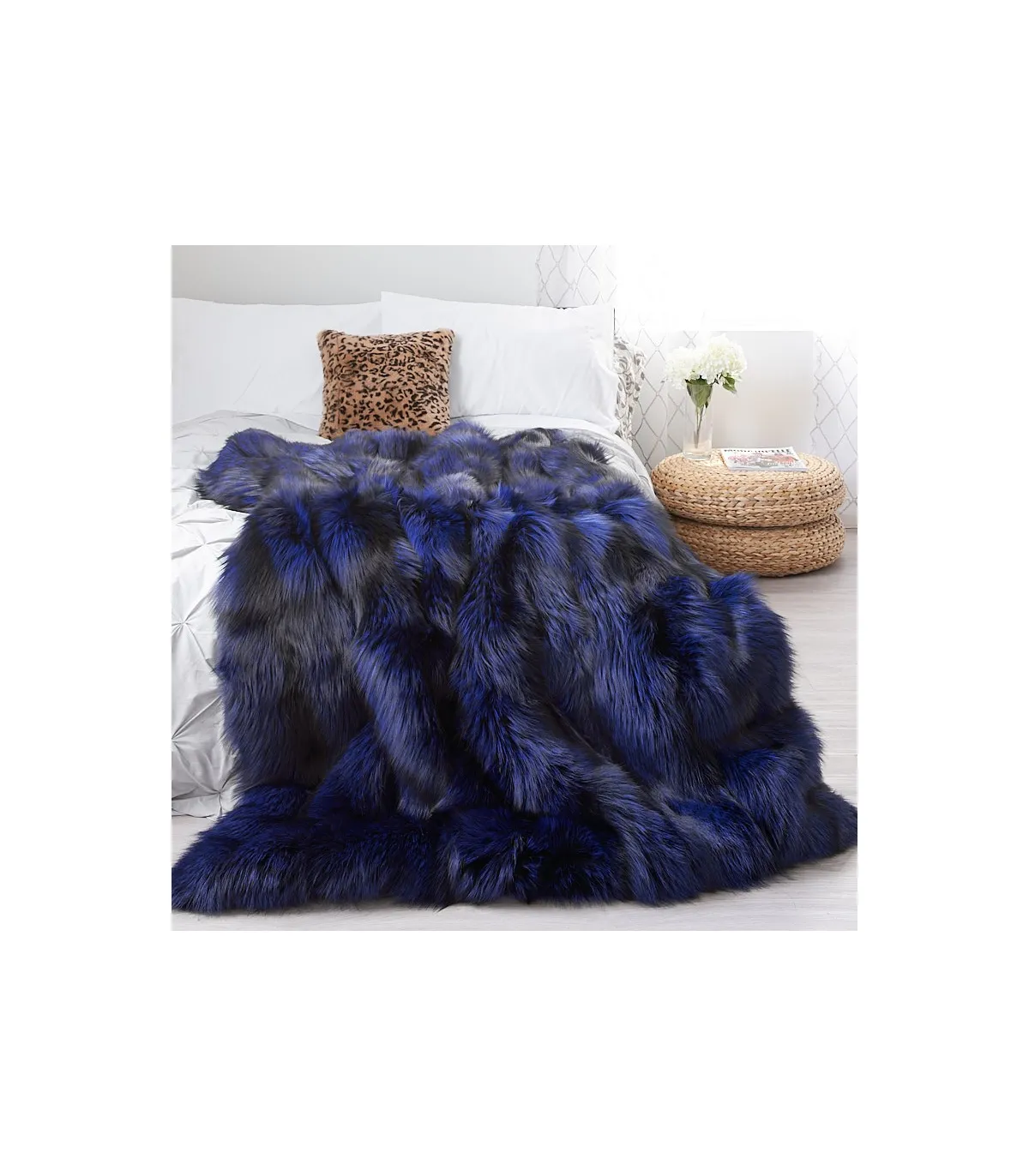 Full Pelt Electric Blue Fox Fur Blanket for Luxurious Home Decor at FurSource.com