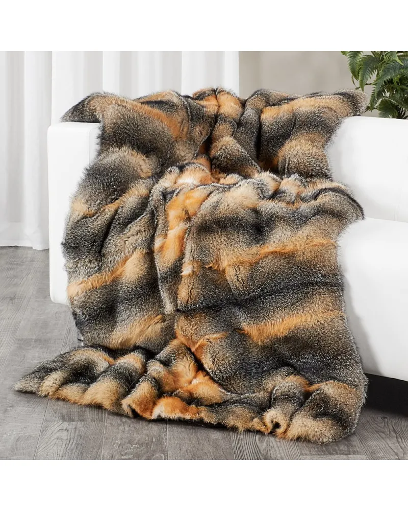 Full Pelt Grey Fox Fur Blanket for Luxurious Home Decor at FurSource.com