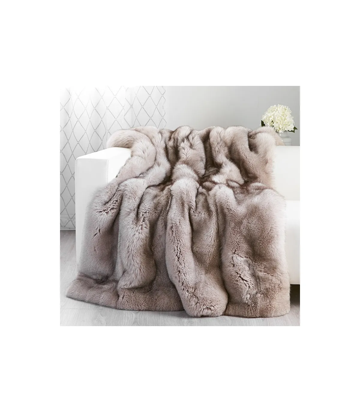 Full Pelt Stone Fox Fur Blanket for Luxurious Home Decor at FurSource.com