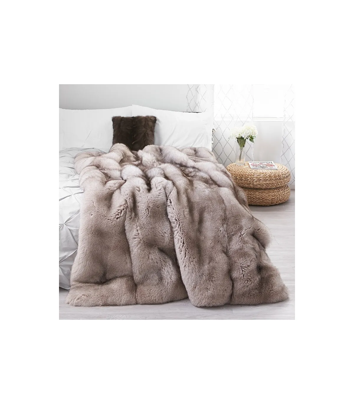 Full Pelt Stone Fox Fur Blanket for Luxurious Home Decor at FurSource.com