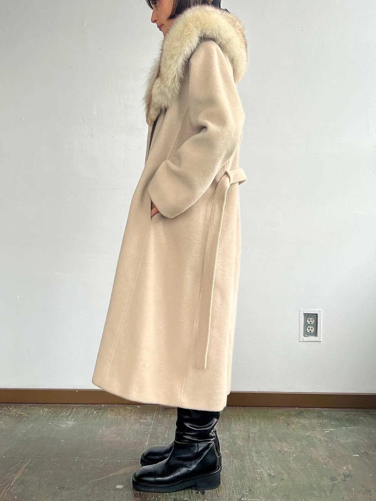 Fur Collar Maxi Coat - Cream