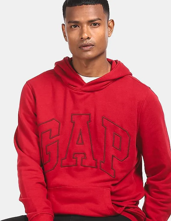 GAP Men Red Long Sleeve Embroidered Logo Hooded Sweatshirt