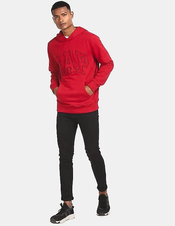 GAP Men Red Long Sleeve Embroidered Logo Hooded Sweatshirt